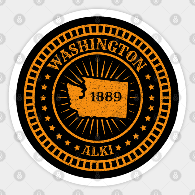 Washington Map Badge Motto Flag Slogan Alki By and By American